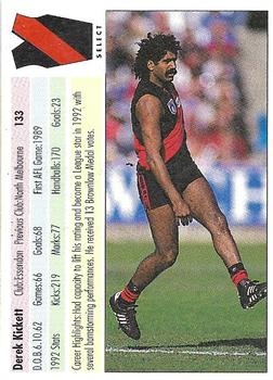 1993 Select AFL #133 Derek Kickett Back